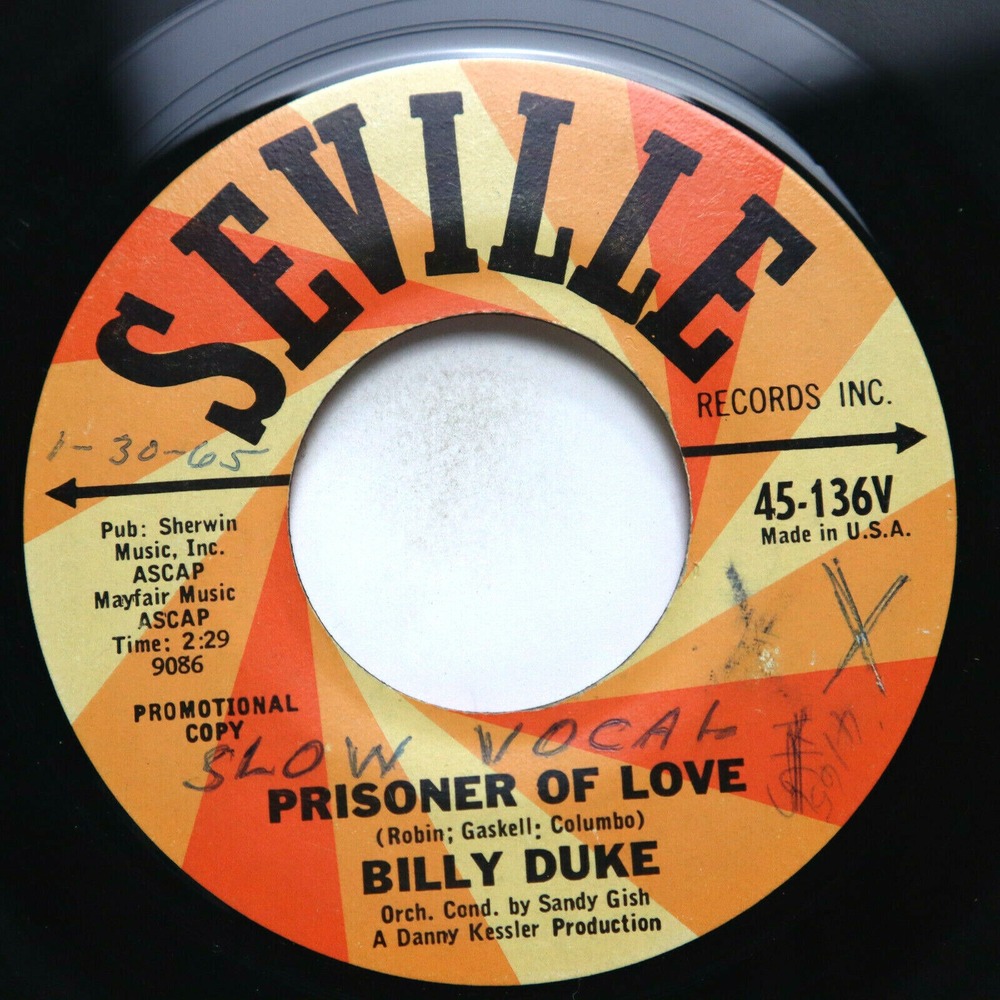 BILLY DUKE - PRISONER OF LOVE / SUGAR N' SPICE (PROMO) - POP 45